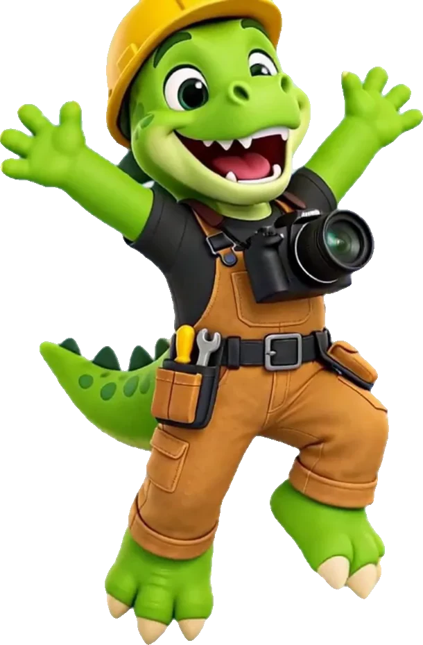The Kued mascot jumping for joy